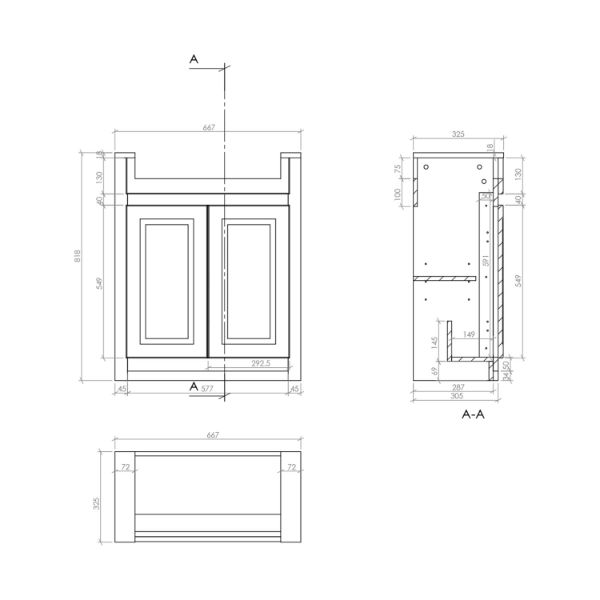 Dezine Swale 660mm Chalk White Floorstanding Vanity Unit