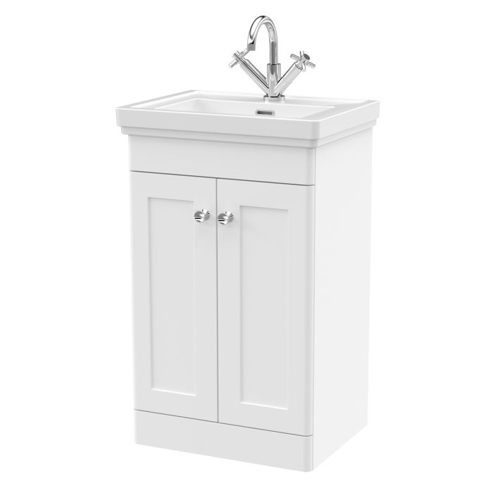 Dezine Gade 2.0 500mm Floor Standing Satin White Vanity Unit - 1 Tap Hole