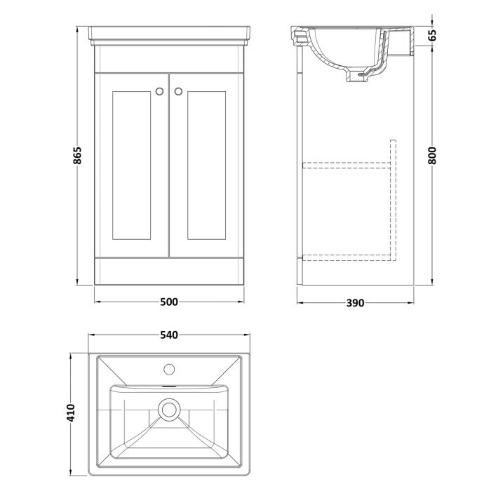 Dezine Gade 2.0 500mm Floor Standing Satin White Vanity Unit - 1 Tap Hole