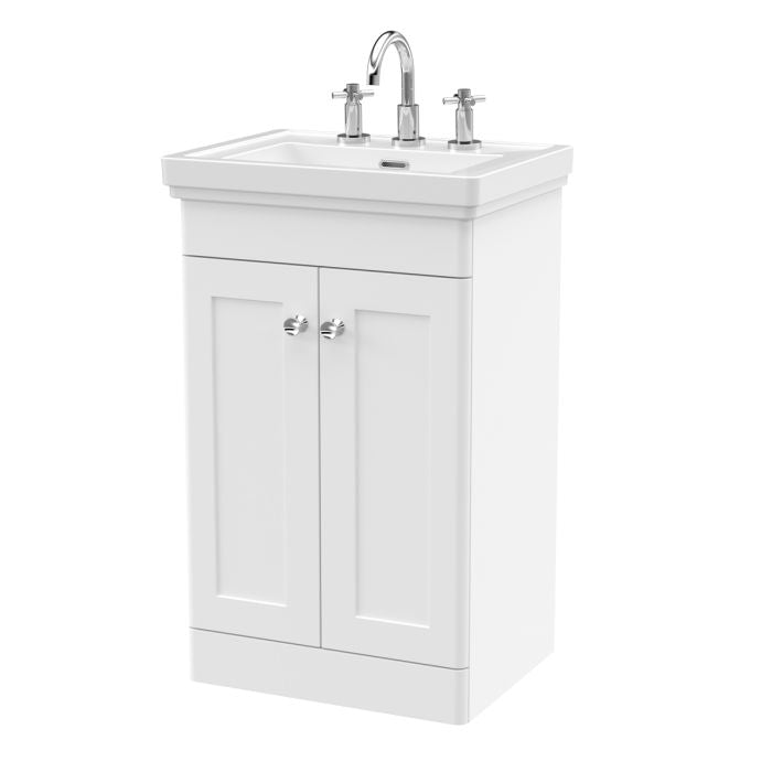 Dezine Gade 2.0 500mm Floor Standing Satin White Vanity Unit - 3 Tap Hole