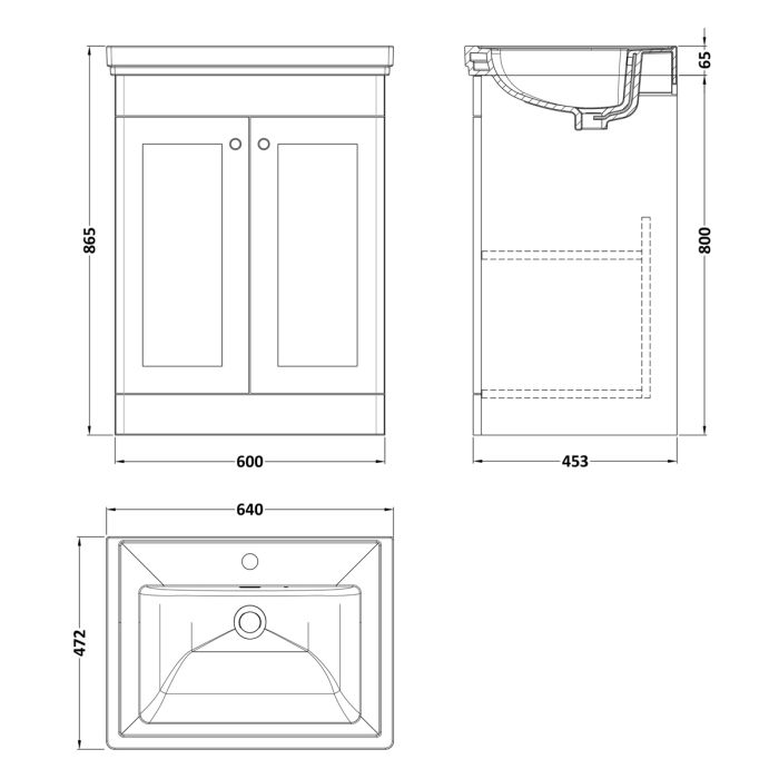 Dezine Gade 2.0 600mm Floor Standing Satin White Vanity Unit - 1 Tap Hole