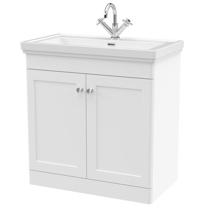 Dezine Gade 2.0 800mm Floor Standing Satin White Vanity Unit - 1 Tap Hole