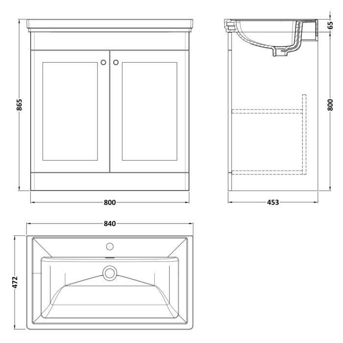 Dezine Gade 2.0 800mm Floor Standing Satin White Vanity Unit - 1 Tap Hole