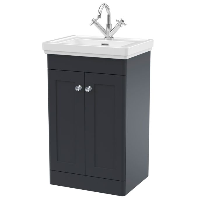 Dezine Gade 2.0 500mm Floor Standing Satin Anthracite Vanity Unit - 1 Tap Hole