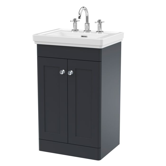 Dezine Gade 2.0 500mm Floor Standing Satin Anthracite Vanity Unit - 3 Tap Hole