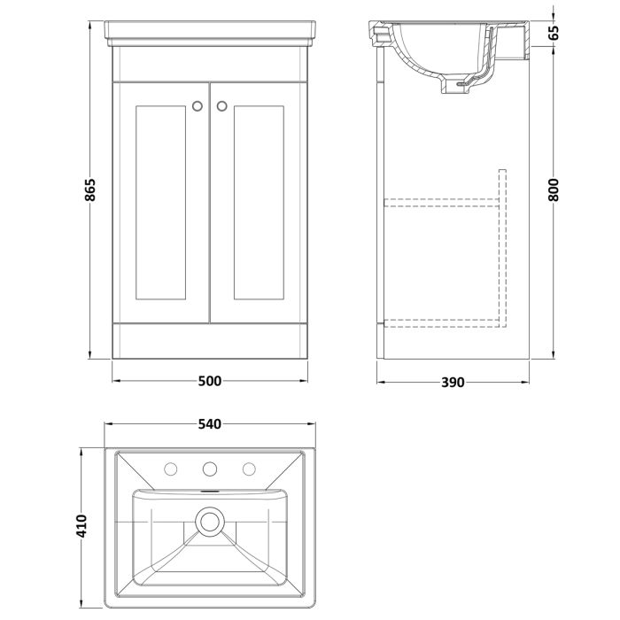 Dezine Gade 2.0 500mm Floor Standing Satin Anthracite Vanity Unit - 3 Tap Hole