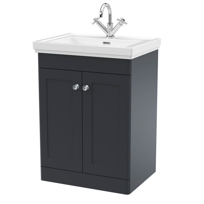 Dezine Gade 2.0 600mm Floor Standing Satin Anthracite Vanity Unit - 1 Tap Hole