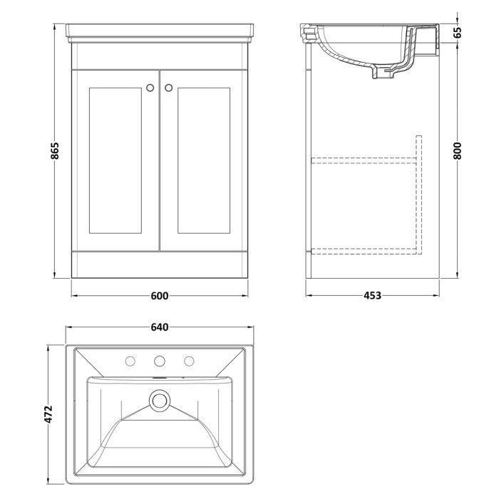 Dezine Gade 2.0 600mm Floor Standing Satin Anthracite Vanity Unit - 3 Tap Hole