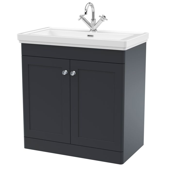 Dezine Gade 2.0 800mm Floor Standing Satin Anthracite Vanity Unit - 1 Tap Hole