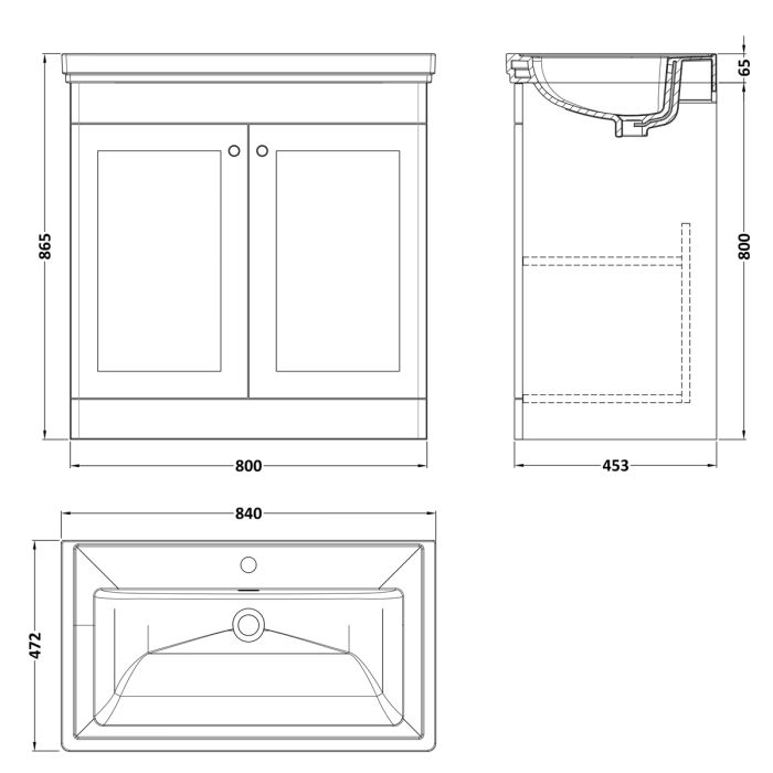 Dezine Gade 2.0 800mm Floor Standing Satin Anthracite Vanity Unit - 1 Tap Hole