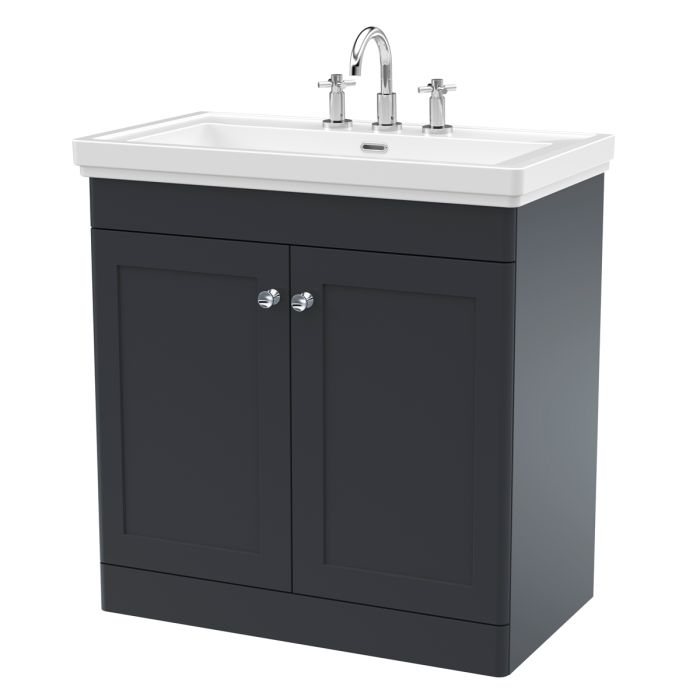 Dezine Gade 2.0 800mm Floor Standing Satin Anthracite Vanity Unit - 3 Tap Hole