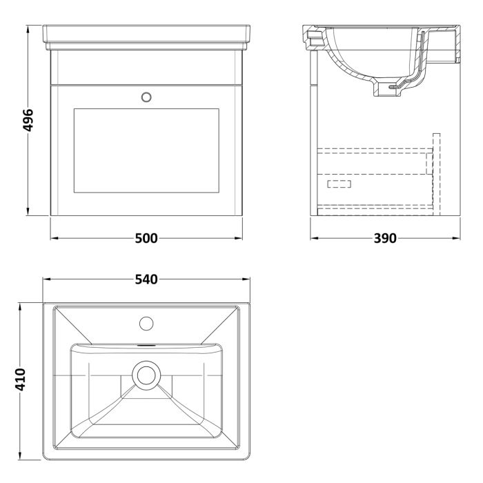 Dezine Gade 2.0 500mm Stort Hung Satin Anthracite Vanity Unit - 1 Tap Hole