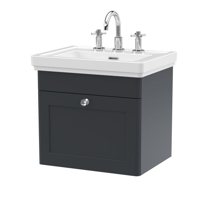 Dezine Gade 2.0 500mm Stort Hung Satin Anthracite Vanity Unit - 3 Tap Hole