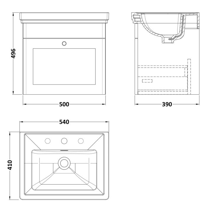 Dezine Gade 2.0 500mm Stort Hung Satin Anthracite Vanity Unit - 3 Tap Hole