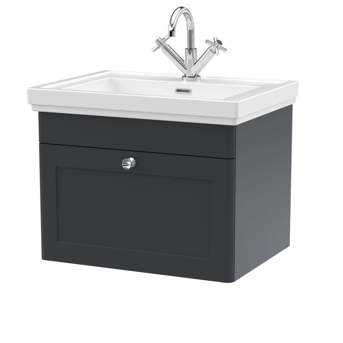 Dezine Gade 2.0 600mm Stort Hung Satin Anthracite Vanity Unit - 1 Tap Hole