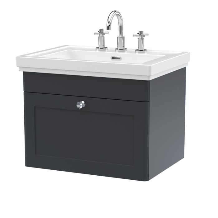 Dezine Gade 2.0 600mm Stort Hung Satin Anthracite Vanity Unit - 3 Tap Hole