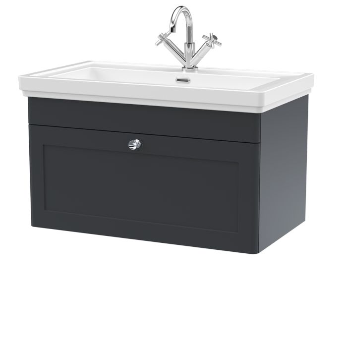 Dezine Gade 2.0 800mm Stort Hung Satin Anthracite Vanity Unit - 1 Tap Hole