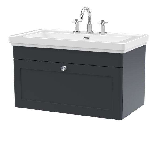 Dezine Gade 2.0 800mm Stort Hung Satin Anthracite Vanity Unit - 3 Tap Hole