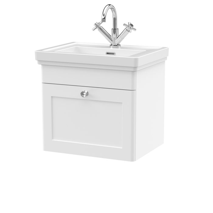 Dezine Gade 2.0 500mm Stort Hung Satin White Vanity Unit - 1 Tap Hole