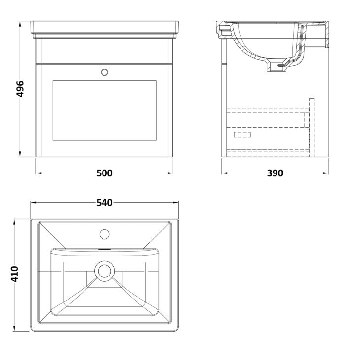 Dezine Gade 2.0 500mm Stort Hung Satin White Vanity Unit - 1 Tap Hole