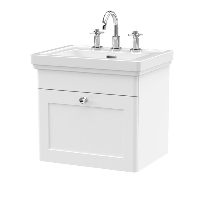 Dezine Gade 2.0 500mm Stort Hung Satin White Vanity Unit - 3 Tap Hole