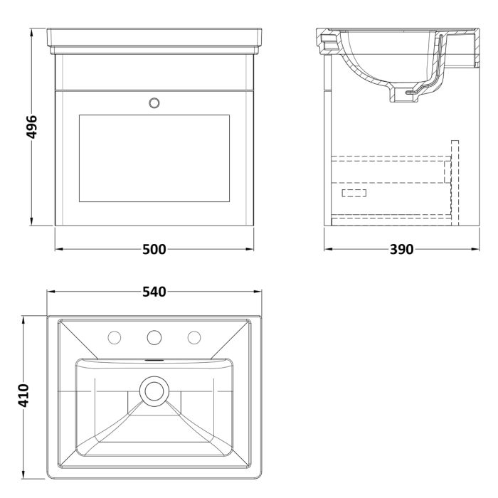 Dezine Gade 2.0 500mm Stort Hung Satin White Vanity Unit - 3 Tap Hole