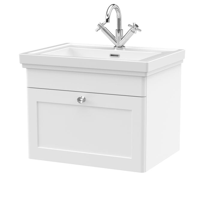 Dezine Gade 2.0 600mm Stort Hung Satin White Vanity Unit - 1 Tap Hole