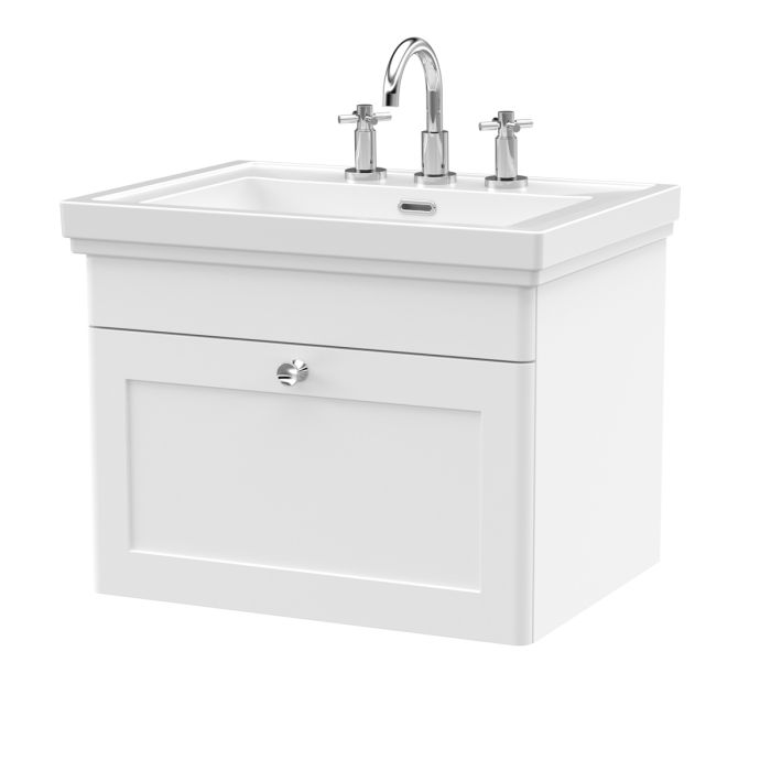 Dezine Gade 2.0 600mm Stort Hung Satin White Vanity Unit - 3 Tap Hole