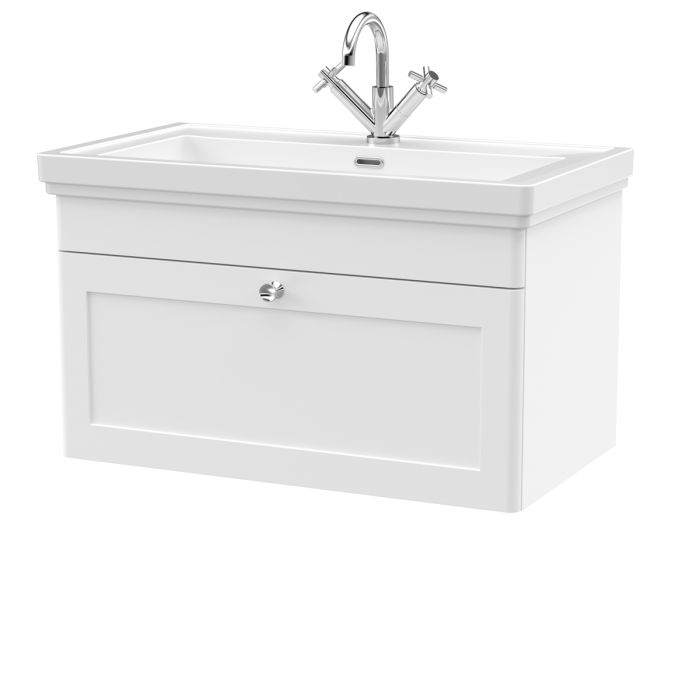 Dezine Gade 2.0 800mm Stort Hung Satin White Vanity Unit - 1 Tap Hole