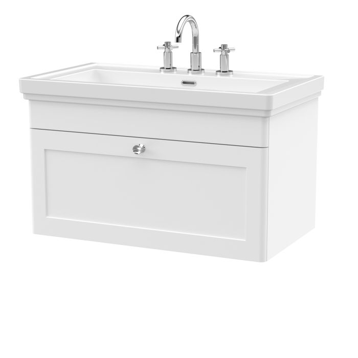 Dezine Gade 2.0 800mm Stort Hung Satin White Vanity Unit - 3 Tap Hole