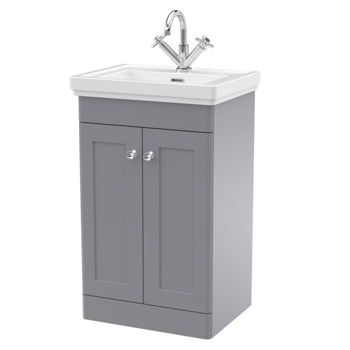 Dezine Gade 2.0 500mm Floor Standing Satin Grey Vanity Unit - 1 Tap Hole