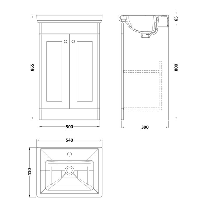 Dezine Gade 2.0 500mm Floor Standing Satin Grey Vanity Unit - 1 Tap Hole