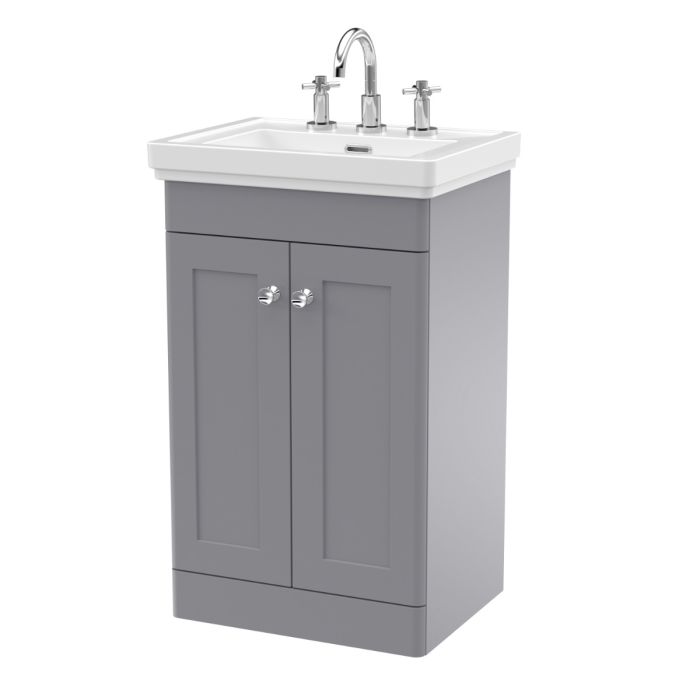 Dezine Gade 2.0 500mm Floor Standing Satin Grey Vanity Unit - 3 Tap Hole