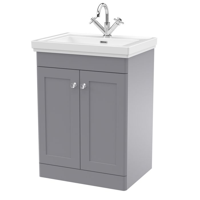 Dezine Gade 2.0 600mm Floor Standing Satin Grey Vanity Unit - 1 Tap Hole