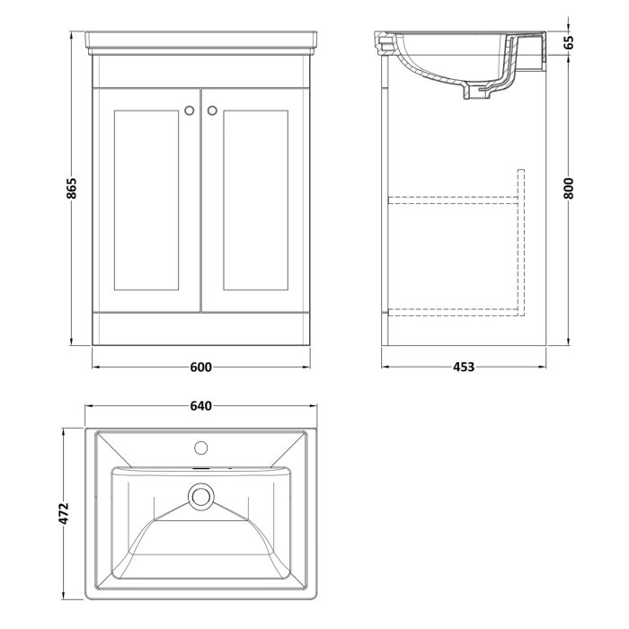 Dezine Gade 2.0 600mm Floor Standing Satin Grey Vanity Unit - 1 Tap Hole