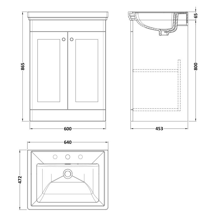 Dezine Gade 2.0 600mm Floor Standing Satin Grey Vanity Unit - 3 Tap Hole