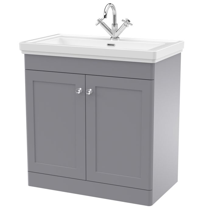 Dezine Gade 2.0 800mm Floor Standing Satin Grey Vanity Unit - 1 Tap Hole