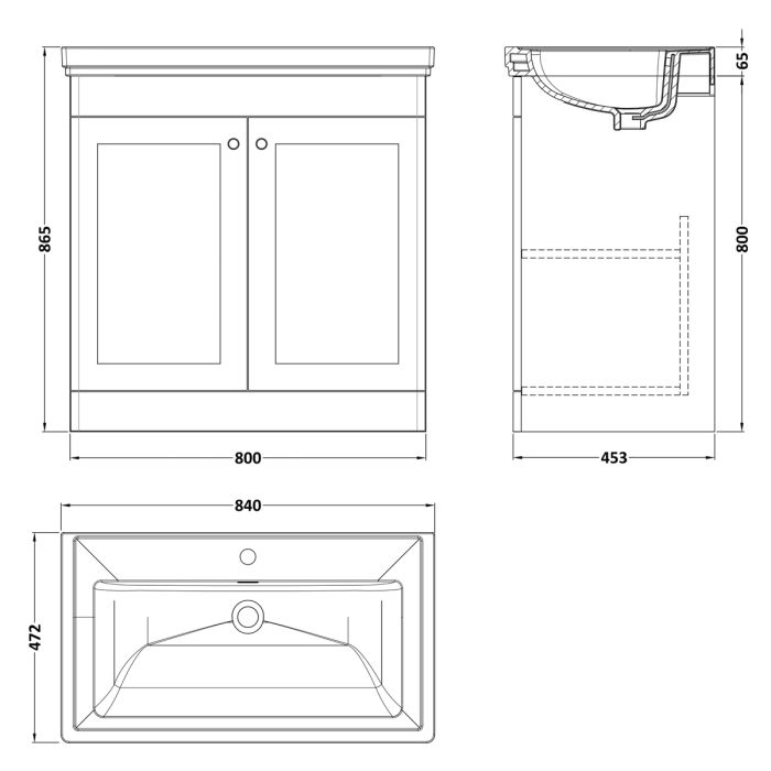 Dezine Gade 2.0 800mm Floor Standing Satin Grey Vanity Unit - 1 Tap Hole