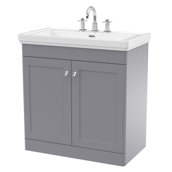 Dezine Gade 2.0 800mm Floor Standing Satin Grey Vanity Unit - 3 Tap Hole