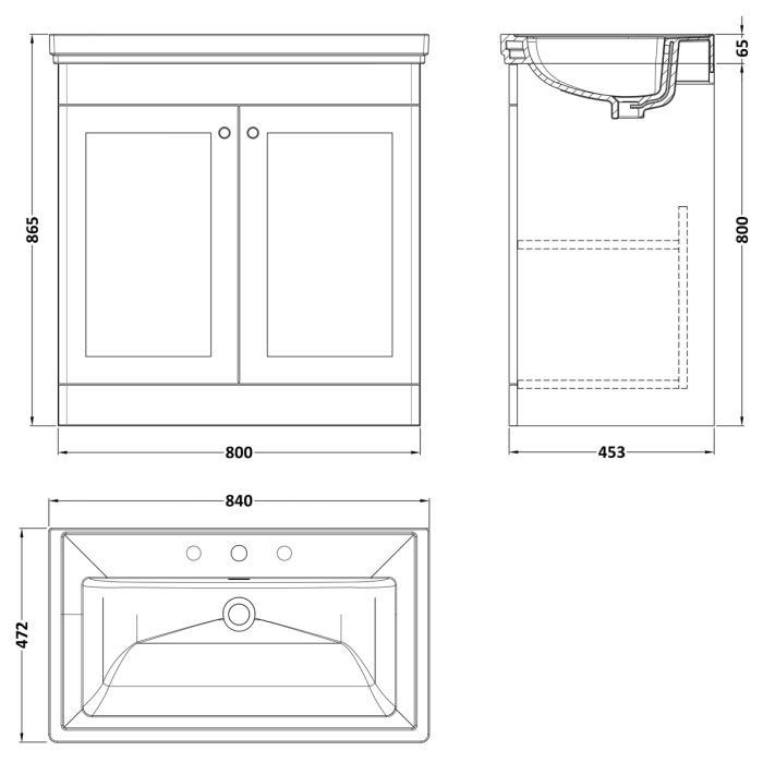 Dezine Gade 2.0 800mm Floor Standing Satin Grey Vanity Unit - 3 Tap Hole