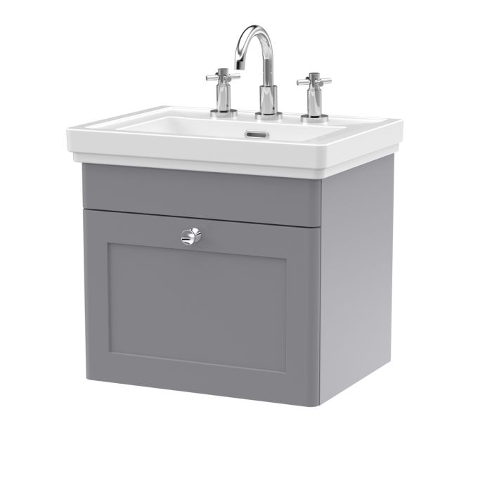 Dezine Gade 2.0 500mm Stort Hung Satin Grey Vanity Unit - 3 Tap Hole