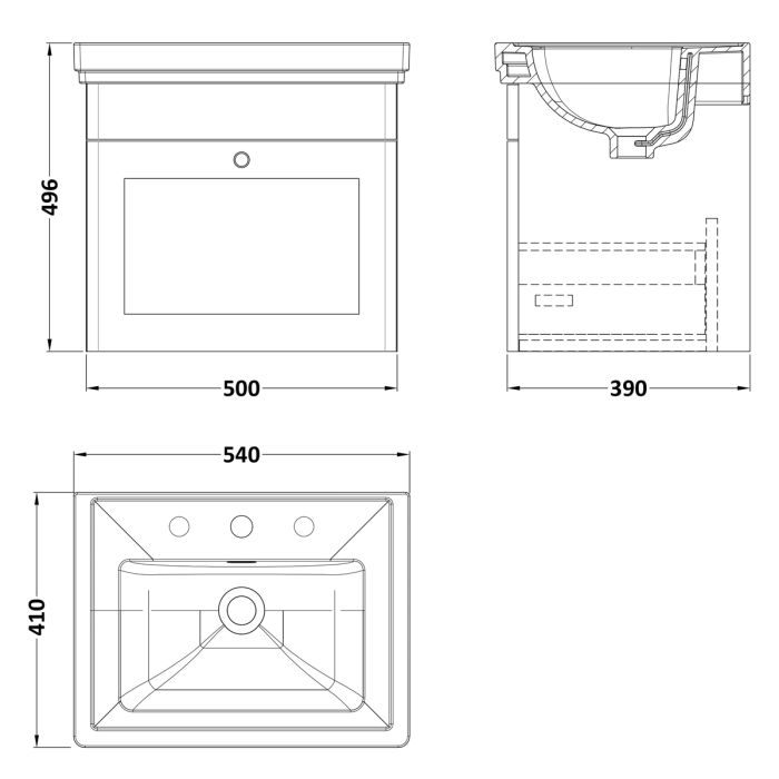 Dezine Gade 2.0 500mm Stort Hung Satin Grey Vanity Unit - 3 Tap Hole