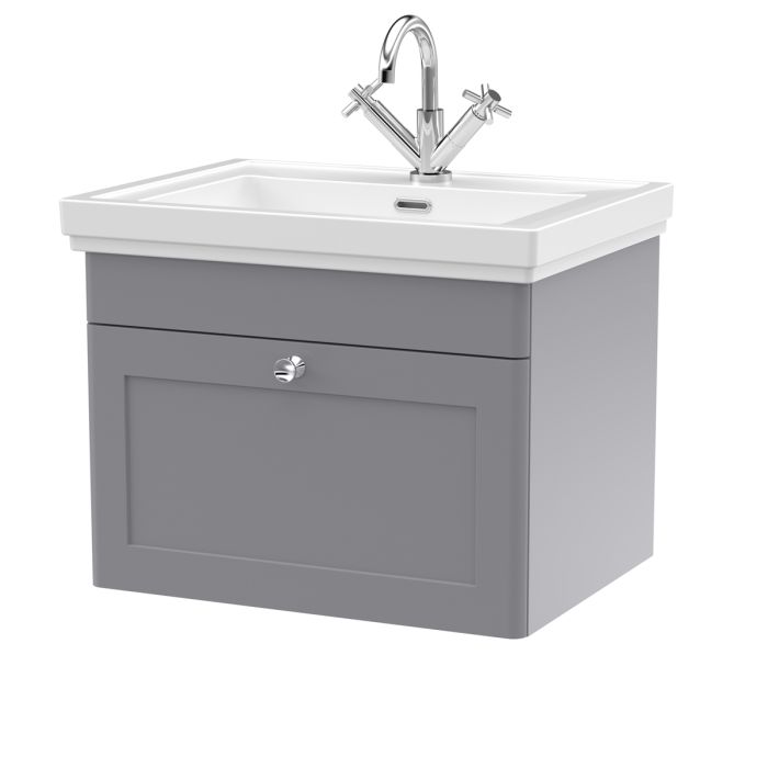 Dezine Gade 2.0 600mm Stort Hung Satin Grey Vanity Unit - 1 Tap Hole