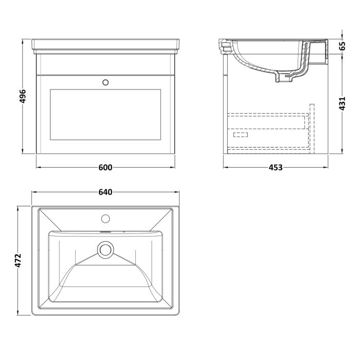 Dezine Gade 2.0 600mm Stort Hung Satin Grey Vanity Unit - 1 Tap Hole