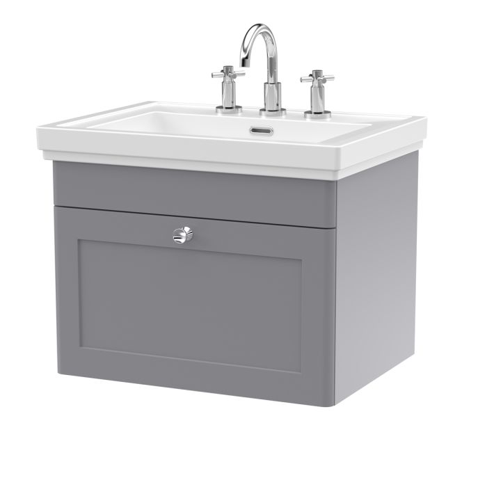 Dezine Gade 2.0 600mm Stort Hung Satin Grey Vanity Unit - 3 Tap Hole