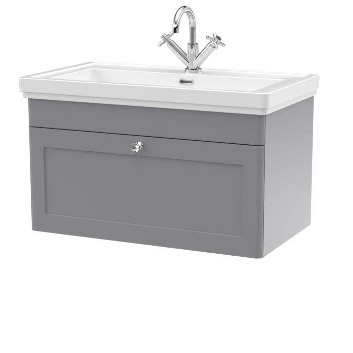 Dezine Gade 2.0 800mm Stort Hung Satin Grey Vanity Unit - 1 Tap Hole