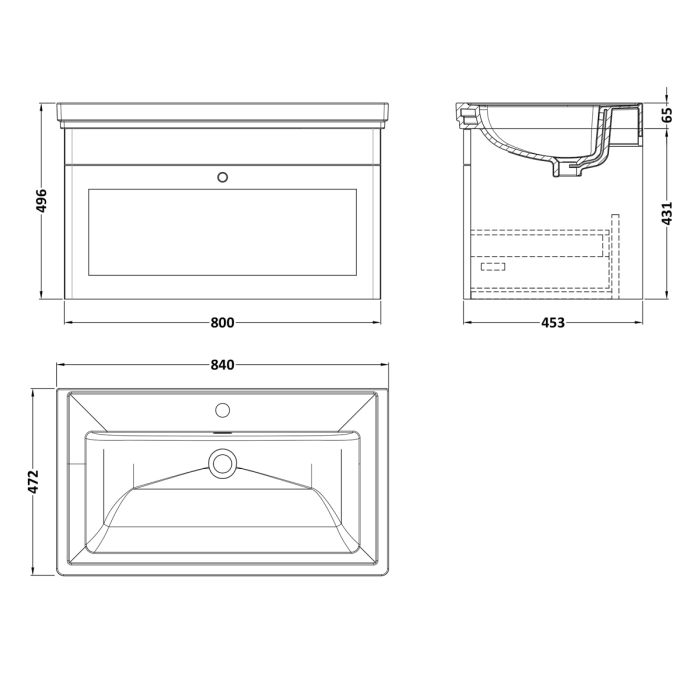 Dezine Gade 2.0 800mm Stort Hung Satin Grey Vanity Unit - 1 Tap Hole