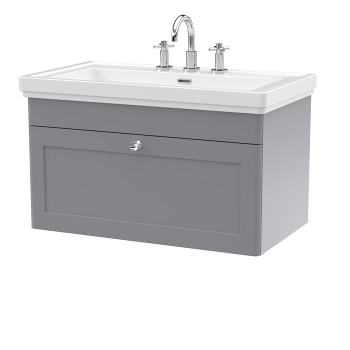 Dezine Gade 2.0 800mm Stort Hung Satin Grey Vanity Unit - 3 Tap Hole