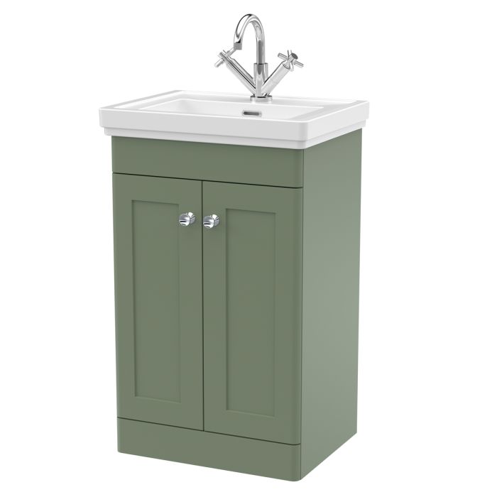 Dezine Gade 2.0 500mm Floor Standing Satin Green Vanity Unit - 1 Tap Hole