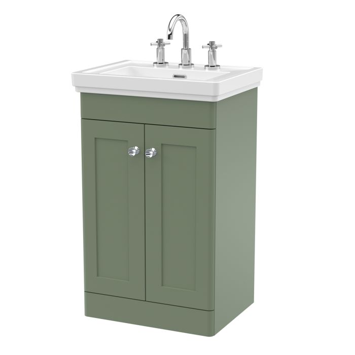 Dezine Gade 2.0 500mm Floor Standing Satin Green Vanity Unit - 3 Tap Hole